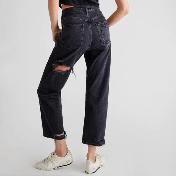 Anthropologie Denim - NWT Agolde 90’s Crop Loose Straight Jean Recourse Black Distressed Denim SZ 28